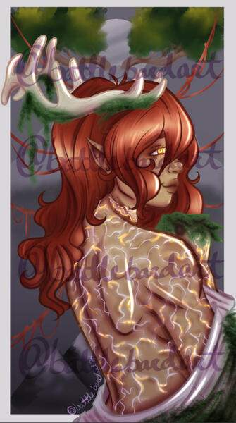 My DnD character, Maebh, from our Curse of Strahd campaign. This is her final portrait after finishing at level 20 as a Warlock/Sorcerer.