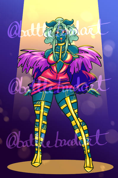 A redesign of a character of mine specifically for Neon Odyssey by The Legends of Avantris. She is a dancer at a synthwave/cyberpunk nightclub that gathers secrets for her patron!