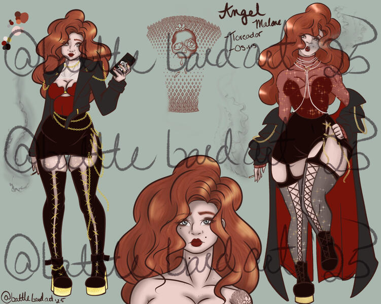 Character design for my Vampire: The Masquerade 5th edition character, Angel Malone. She is based on my original vampire I played in the 2010s.